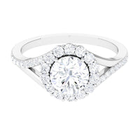 Round Zircon Halo Engagement Ring with Split Shank