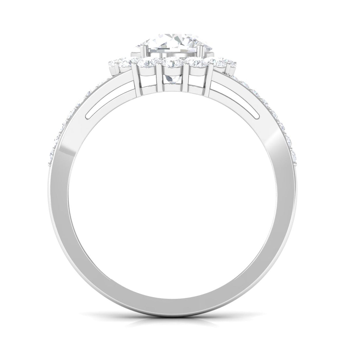 Round Zircon Halo Engagement Ring with Split Shank