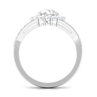 Round Zircon Halo Engagement Ring with Split Shank