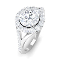 Round Zircon Halo Engagement Ring with Split Shank