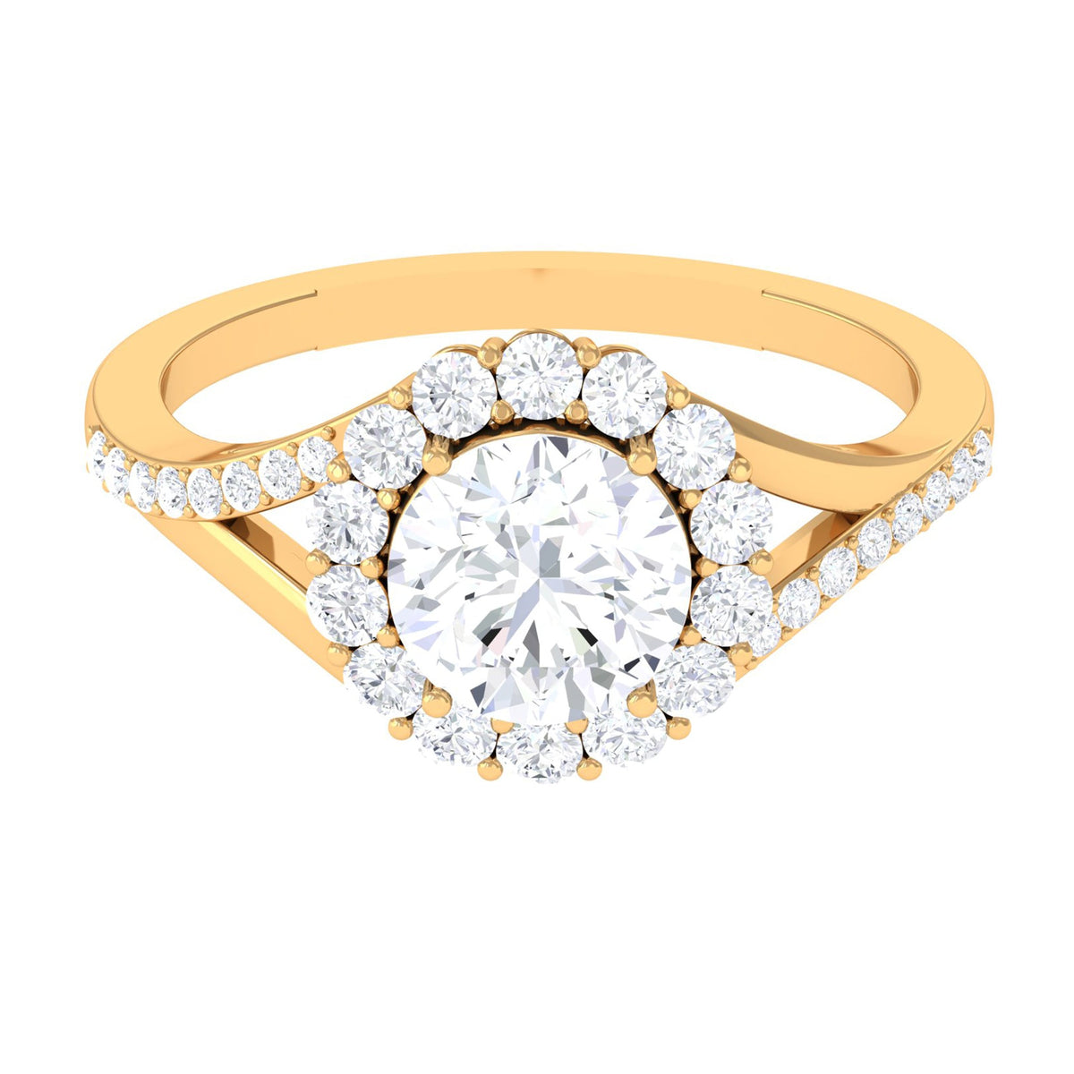 Round Zircon Halo Engagement Ring with Split Shank