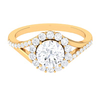 Round Zircon Halo Engagement Ring with Split Shank