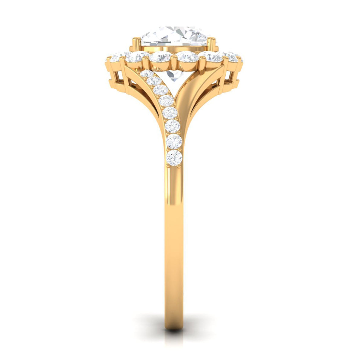 Round Zircon Halo Engagement Ring with Split Shank