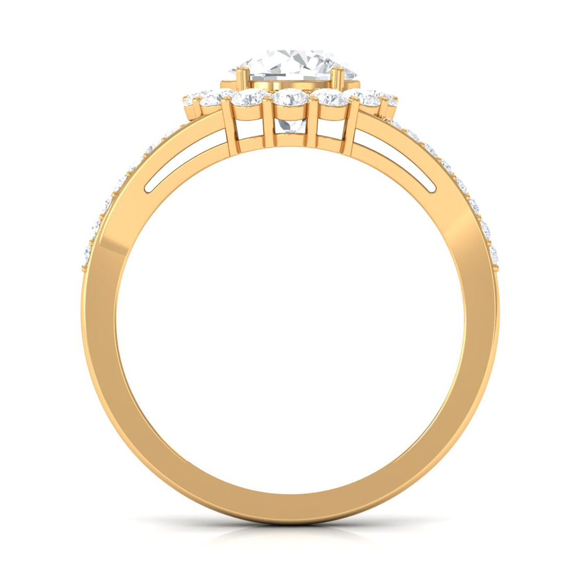 Round Zircon Halo Engagement Ring with Split Shank