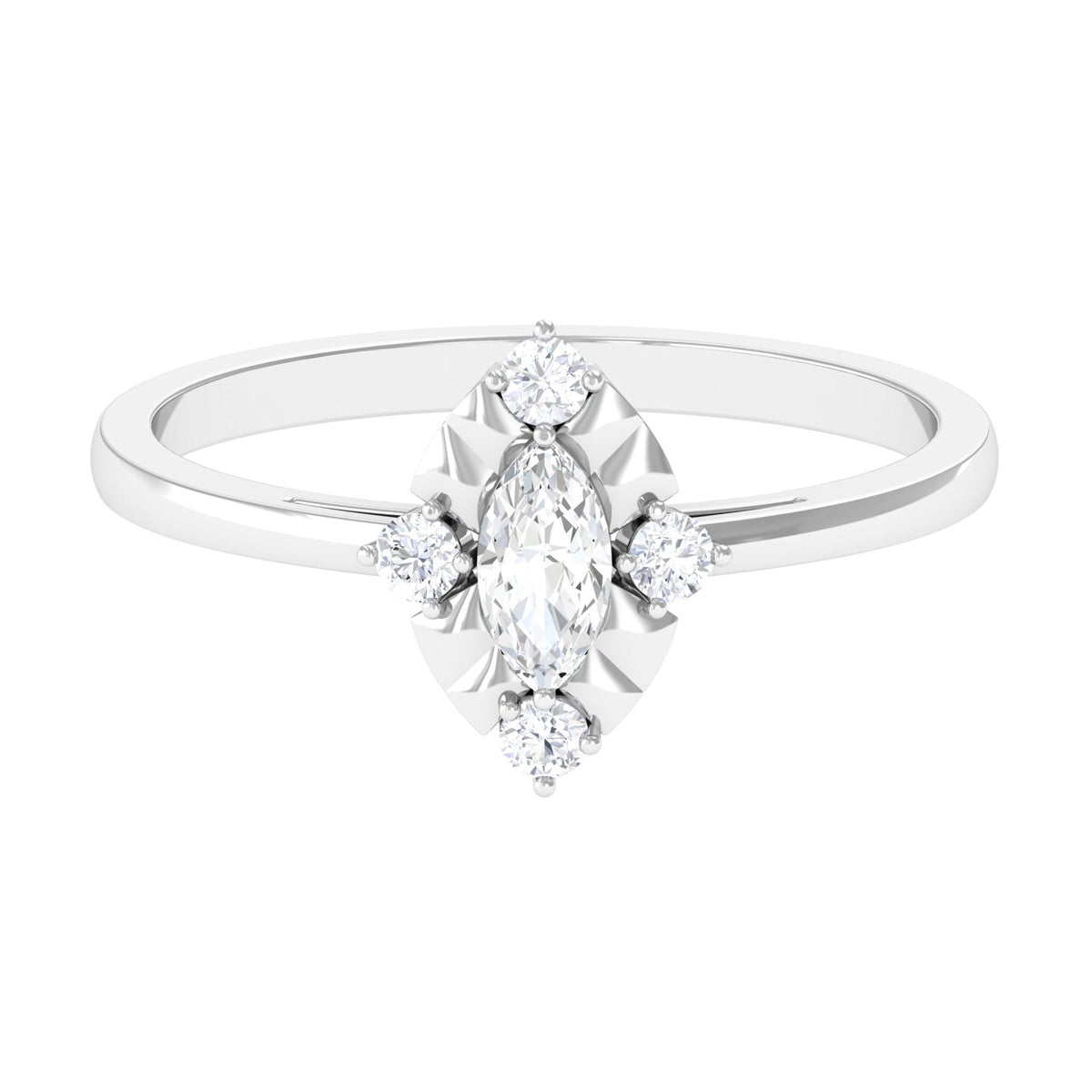 Marquise cut cubic zirconia engagement ring with textured detail from Rosec Jewels, showcasing the sparkling stone and intricate band design.