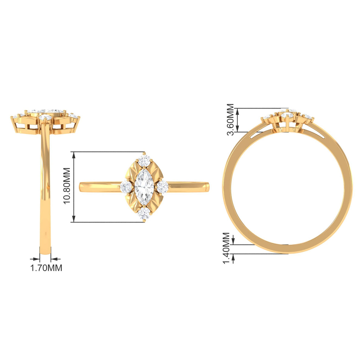 Marquise cut cubic zirconia engagement ring by Rosec Jewels with textured detail and elegant band design.