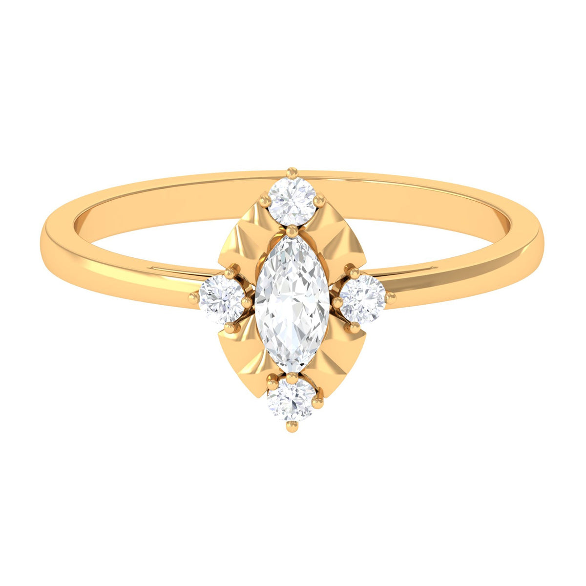 Marquise cut cubic zirconia engagement ring with textured detail, showcasing Rosec Jewels' elegant design and intricate craftsmanship.