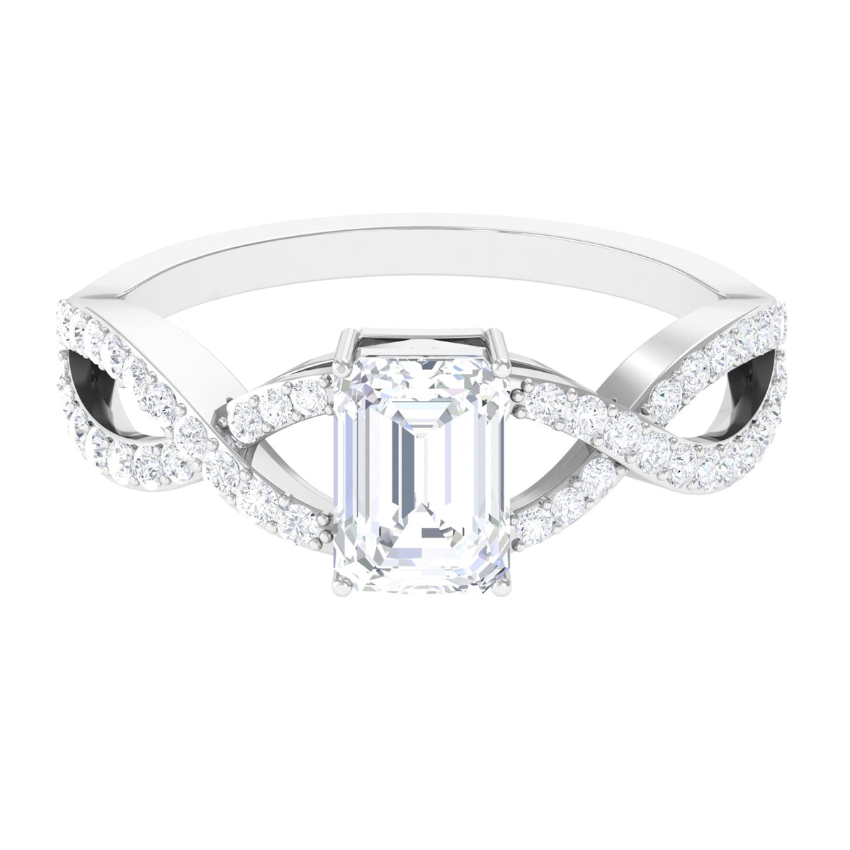 Rosec Jewels 2.50 CT octagon cut zircon crossover engagement ring with sleek band and sparkling central stone.