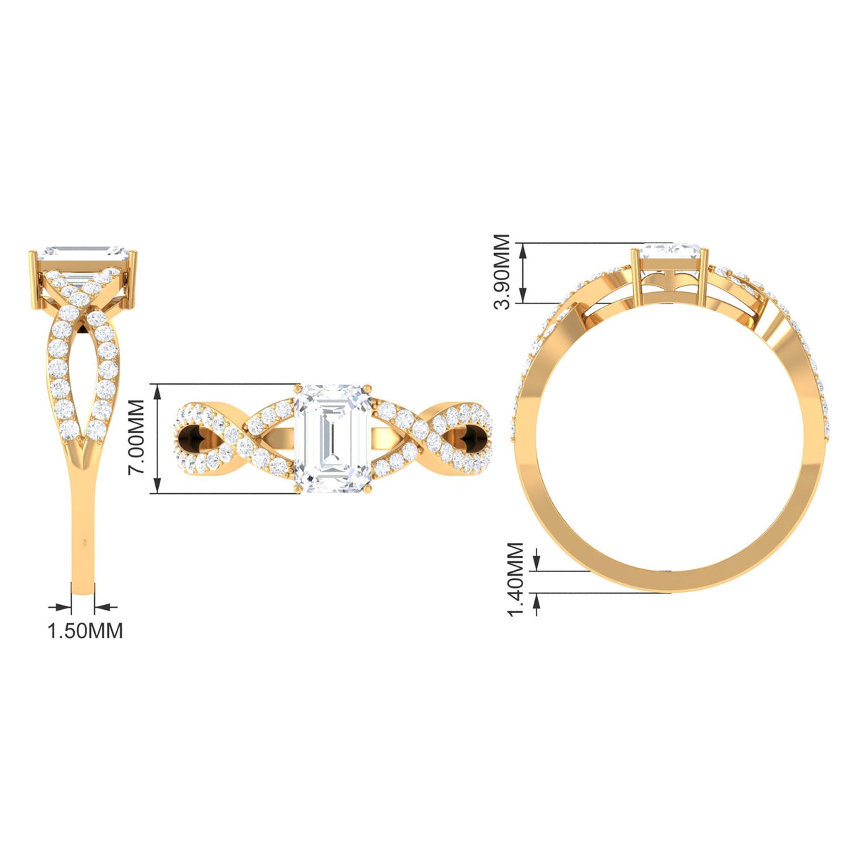 2.50 CT octagon cut zircon crossover engagement ring by Rosec Jewels, featuring a sparkling solitaire design and intricate band details.