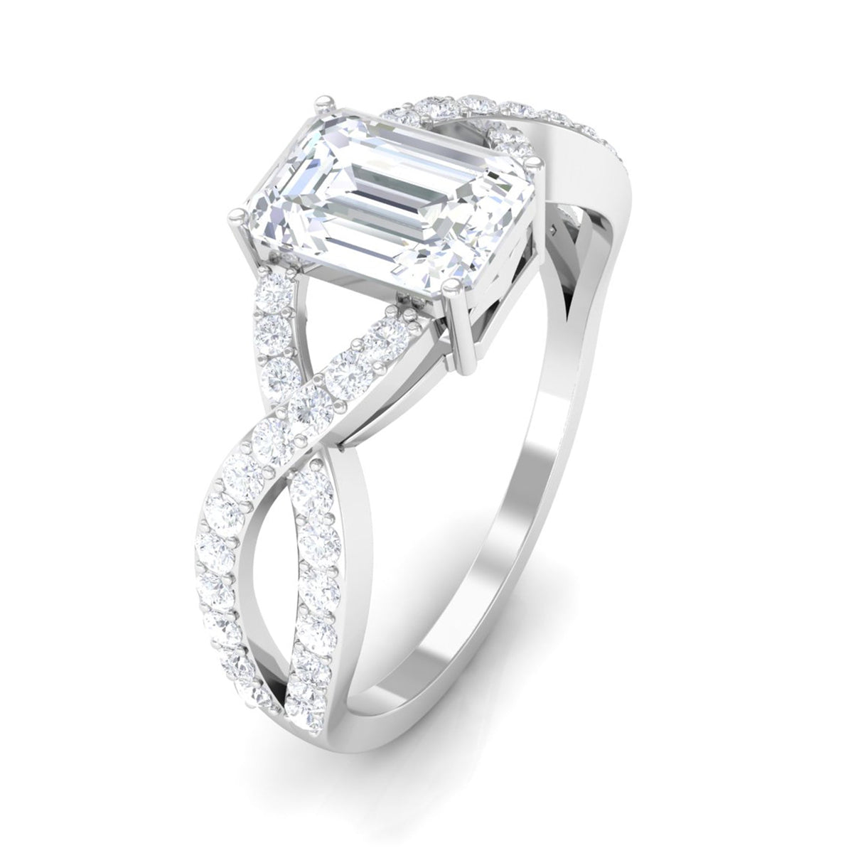 Rosec Jewels 2.50 CT octagon cut zircon crossover engagement ring with a solitaire design, featuring a prominent central gemstone.