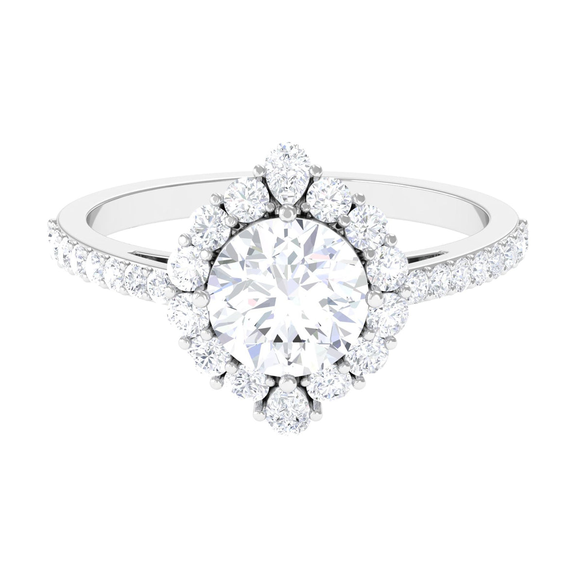 1 Carat Round Cubic Zirconia Halo Engagement Ring