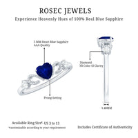 Natural 0.6 Carat Blue Sapphire Heart Promise Ring with Diamond