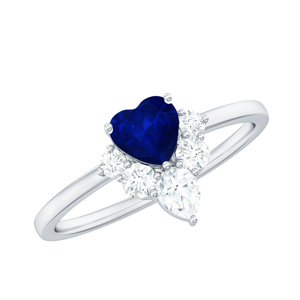 Real 0.6 Carat heart-shaped blue sapphire promise ring with diamond accents from Rosec Jewels featuring elegant silver band.