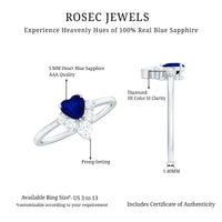 Heart-shaped blue sapphire promise ring with diamond accents, featuring a 0.6 carat center stone, from Rosec Jewels rings collection.