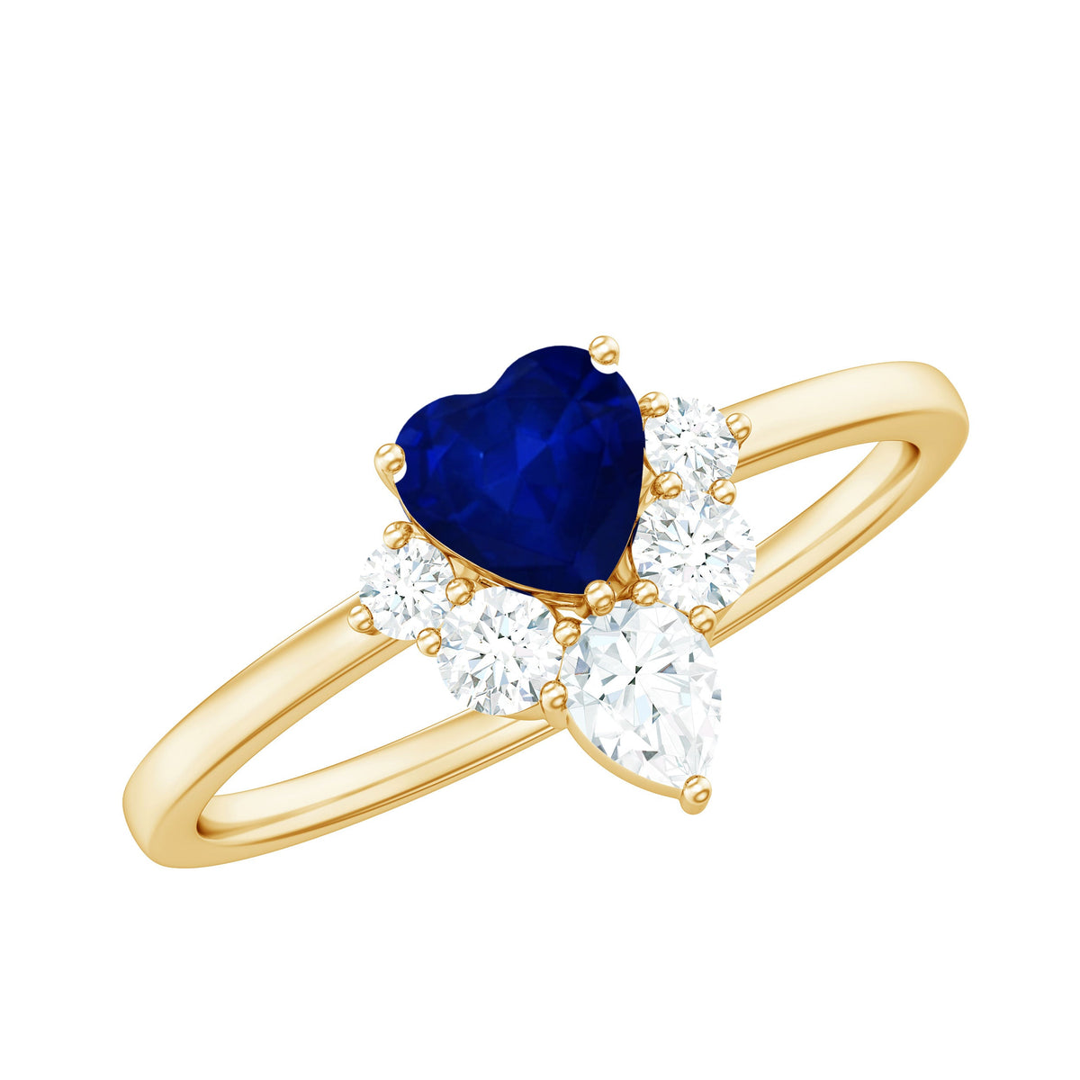Heart-shaped blue sapphire promise ring with diamond accent, crafted by Rosec Jewels, featuring a 0.6 carat gemstone centerpiece.