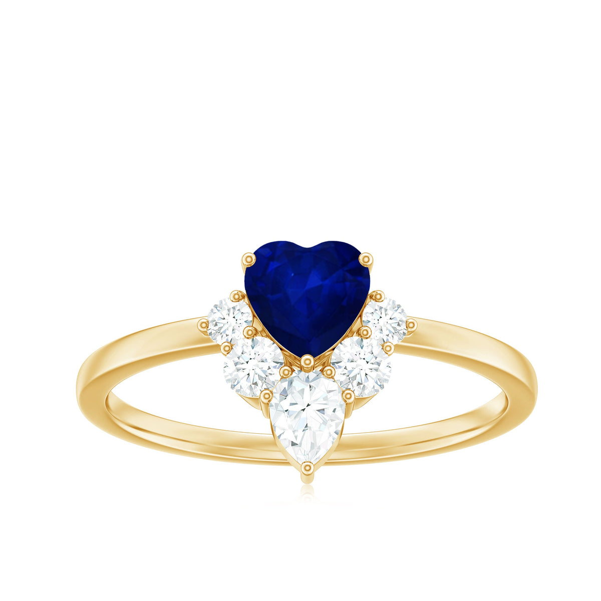 Heart-shaped blue sapphire promise ring with diamond accents, crafted by Rosec Jewels, showcasing the elegant design and fine details.