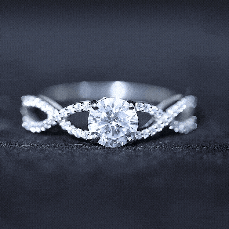 Yellow gold 2 carat round cut solitaire zircon crossover engagement ring by Rosec Jewels featuring a sparkling central stone and elegant design.