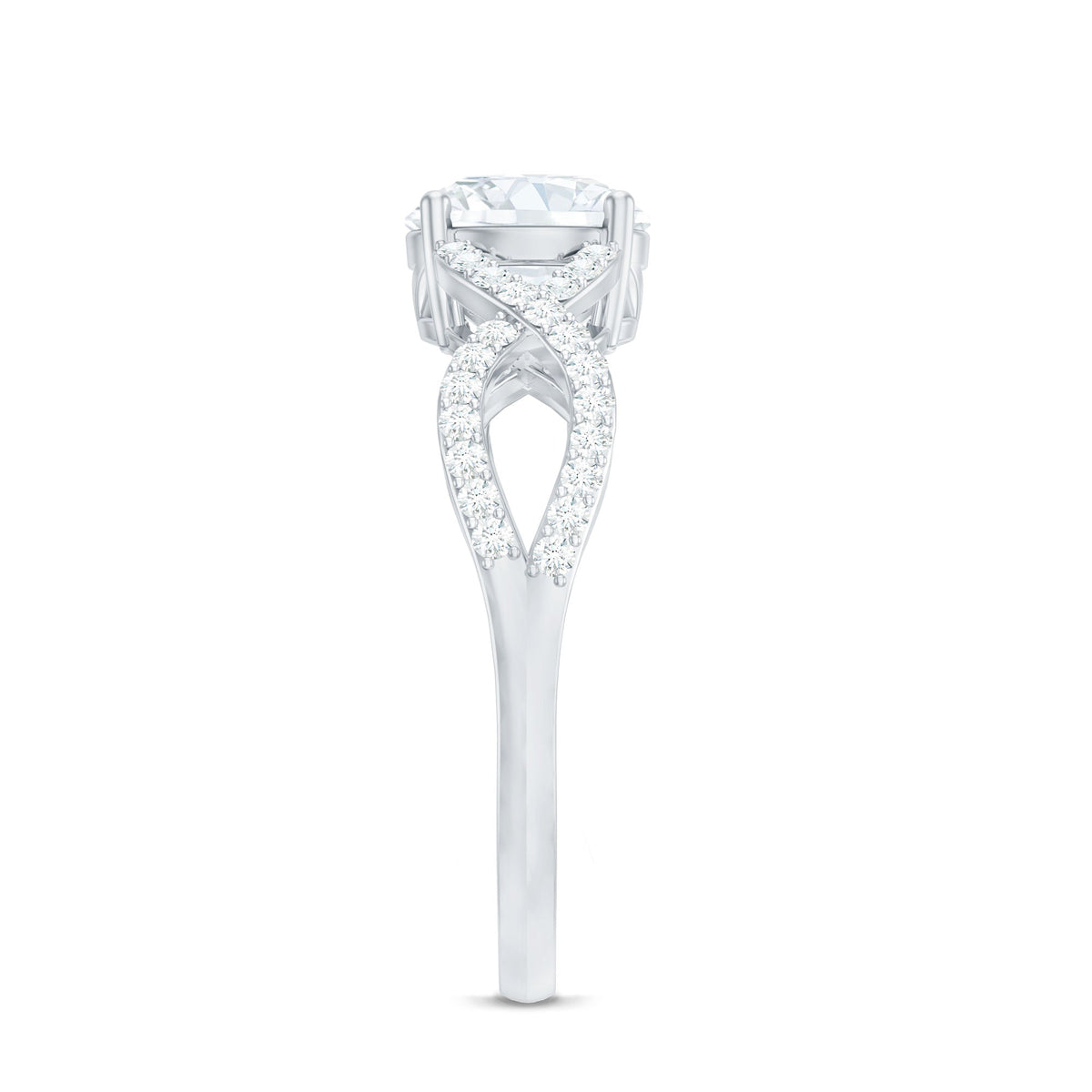 Rosec Jewels 2 Carat round cut zircon solitaire crossover engagement ring with sleek band and sparkling center stone.