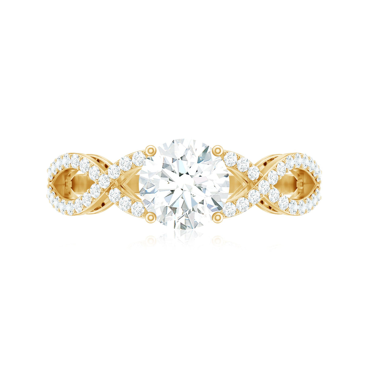 Round cut zircon crossover engagement ring with 2 carats in a rings image, featuring a sleek design by Rosec Jewels.