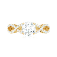 Round cut zircon crossover engagement ring with 2 carats in a rings image, featuring a sleek design by Rosec Jewels.
