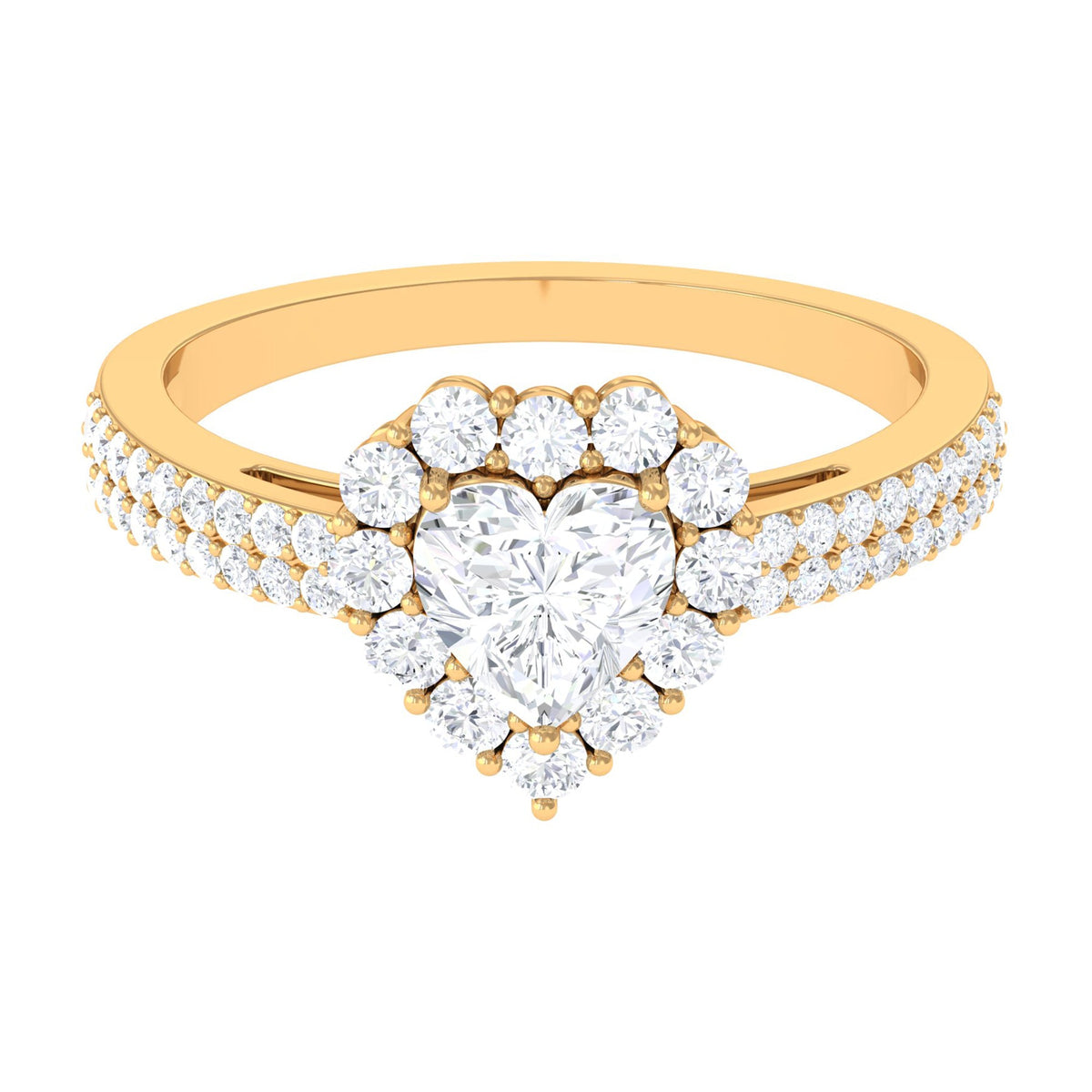 2 CT Zircon Heart Engagement Ring with Halo and Side Stones