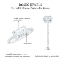 Elegant 1.7 carat cubic zirconia emerald cut east-west engagement ring by Rosec Jewels with a sleek silver band.