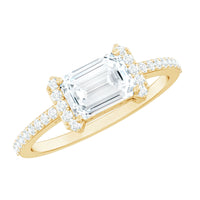 Rosec Jewels 1.7 carat cubic zirconia emerald cut east-west engagement ring with silver band and detailed setting.