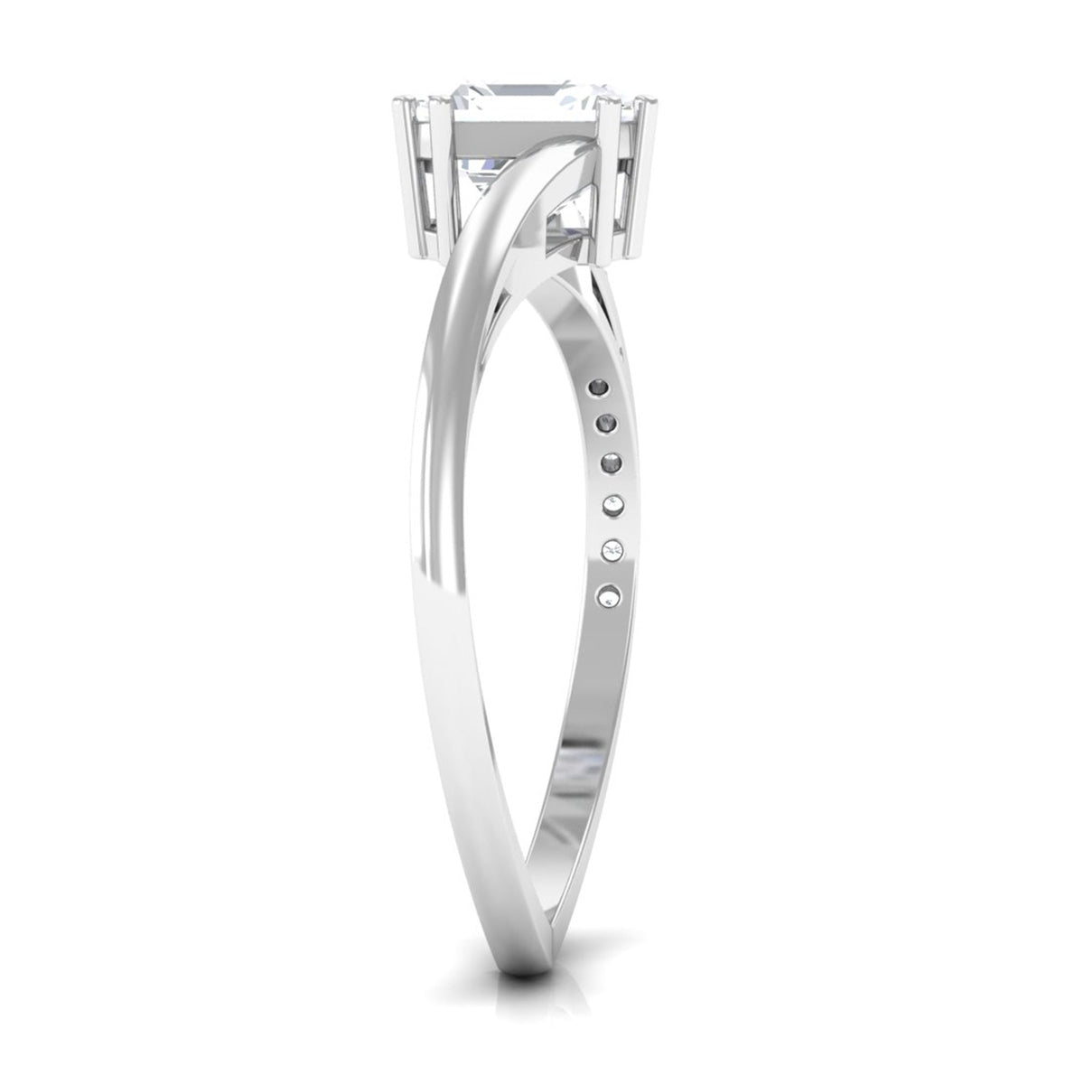 Asscher cut 1.75 CT zircon solitaire engagement ring with bypass design by Rosec Jewels, showcasing the elegant ring setting.