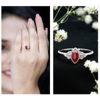 Vintage Style 0.75 Carat Ruby Marquise Engagement Ring with Diamond Trio