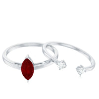 Certified Marquise Ruby Solitaire Wedding Ring Set with Diamond