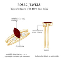 Certified Marquise Ruby Solitaire Wedding Ring Set with Diamond