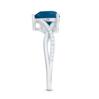 London Blue Topaz and Diamond Heart Engagement Ring in Crossover Band