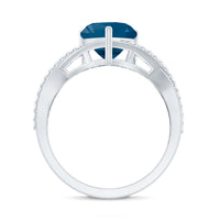 London Blue Topaz and Diamond Heart Engagement Ring in Crossover Band