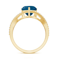 London Blue Topaz and Diamond Heart Engagement Ring in Crossover Band