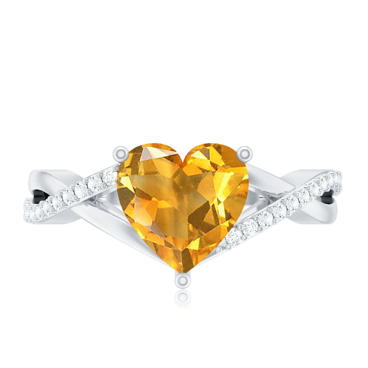 Natural 8mm Citrine Heart Engagement Ring with Diamond Crossover Shank