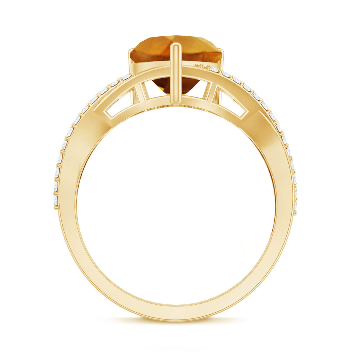 Natural 8mm Citrine Heart Engagement Ring with Diamond Crossover Shank