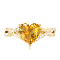 Natural 8mm Citrine Heart Engagement Ring with Diamond Crossover Shank