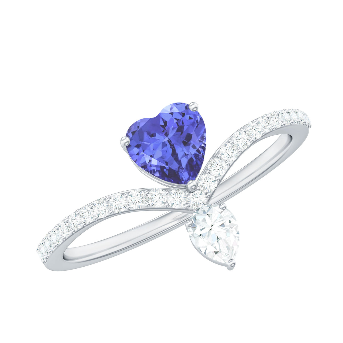 Heart-shaped Tanzanite engagement ring with diamond accents by Rosec Jewels, showcasing a certified real tanzanite gemstone and elegant design.
