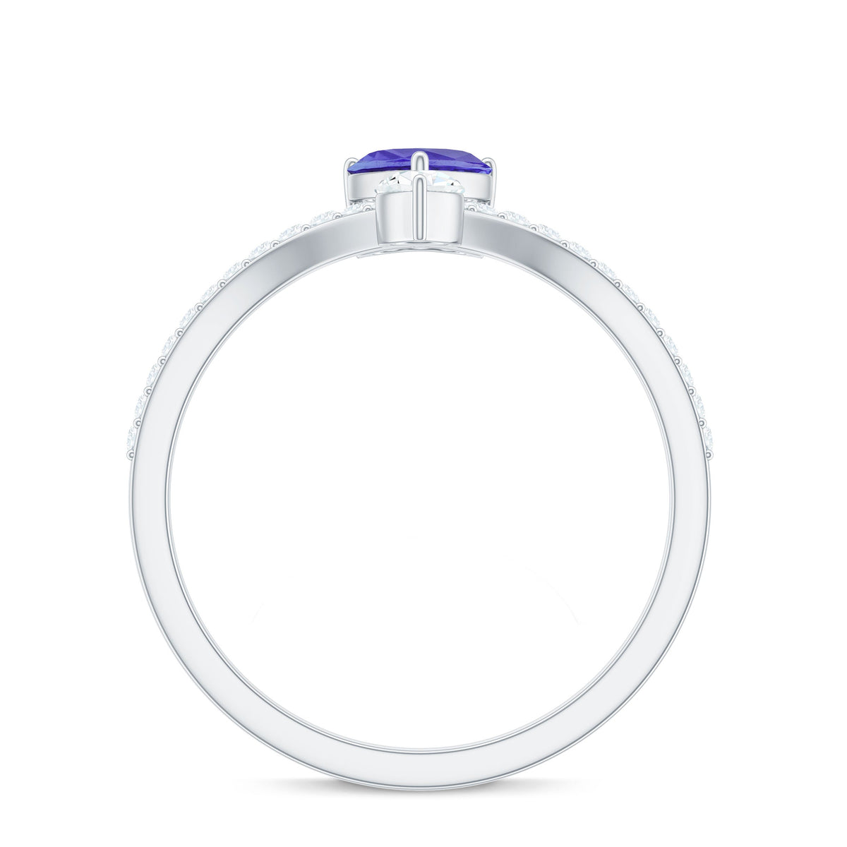 Heart-shaped Tanzanite engagement ring with diamond accents from Rosec Jewels, showcasing a certified real gemstone and elegant design.