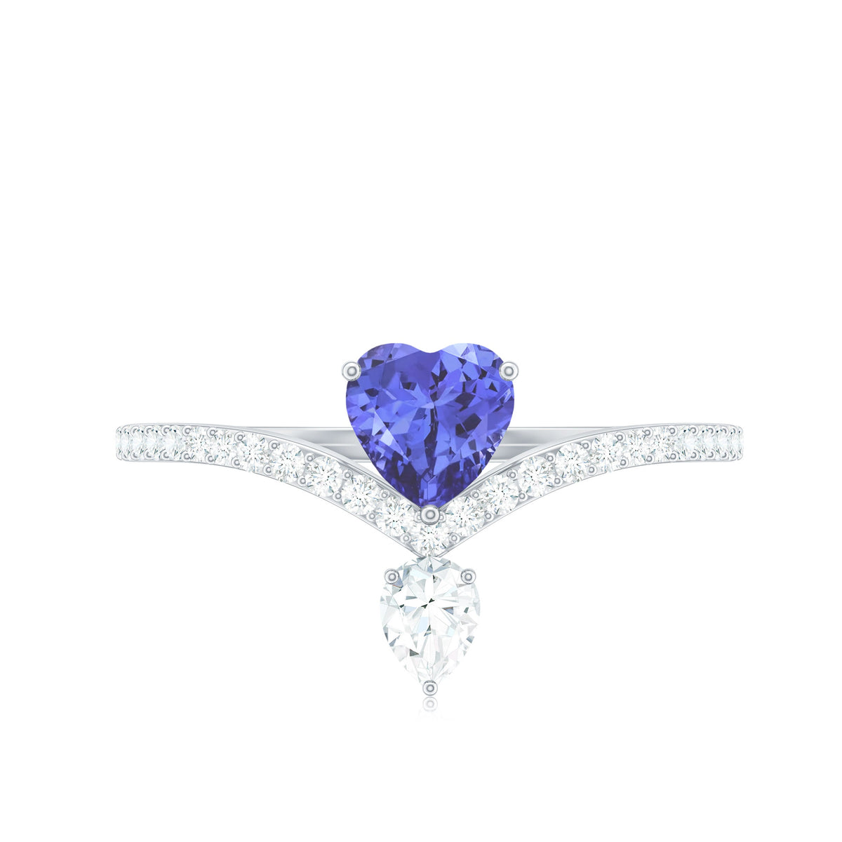 Heart-shaped Tanzanite engagement ring with diamond accents from Rosec Jewels, showcasing the elegant, certified real gemstone design.
