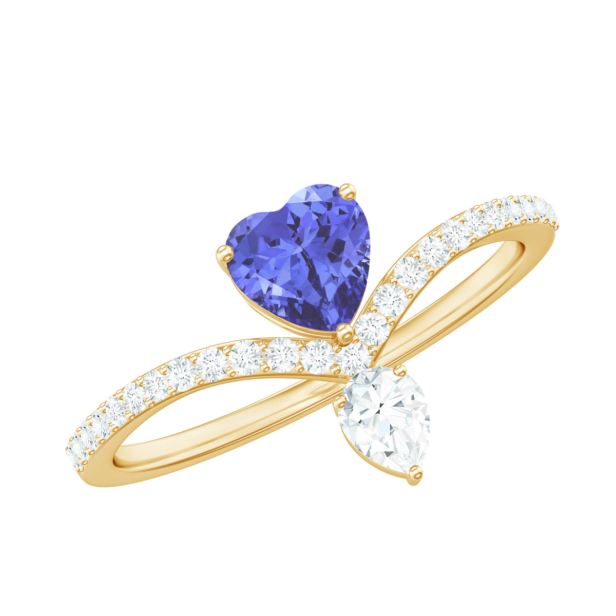 Heart-shaped Tanzanite engagement ring with diamond accents by Rosec Jewels, showcasing a certified real tanzanite gemstone.