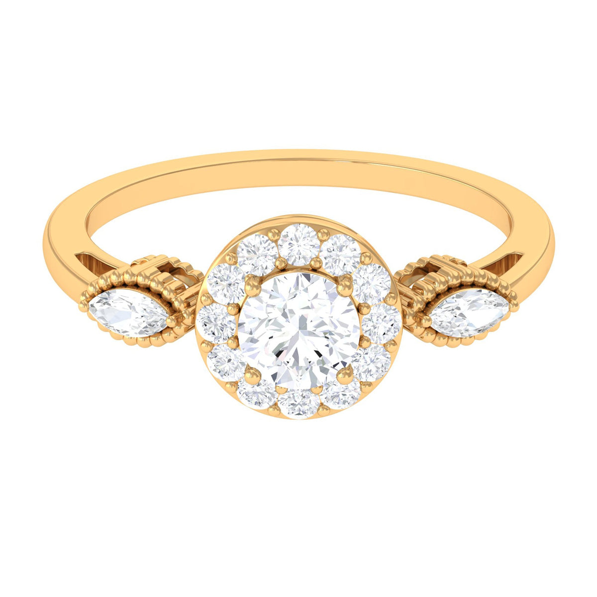 Classic Round Zircon Engagement Ring with Halo