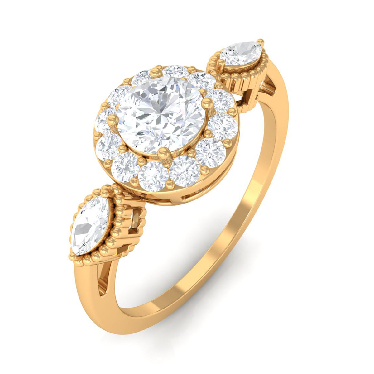 Classic Round Zircon Engagement Ring with Halo