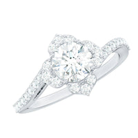 0.9 Carat Round Zircon Flower Engagement Ring in Bypass Shank