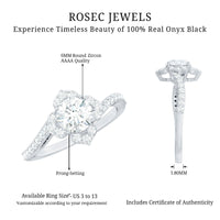 0.9 Carat Round Zircon Flower Engagement Ring in Bypass Shank