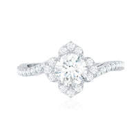 0.9 Carat Round Zircon Flower Engagement Ring in Bypass Shank