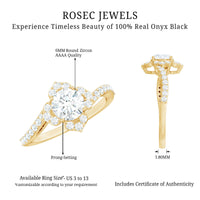 0.9 Carat Round Zircon Flower Engagement Ring in Bypass Shank