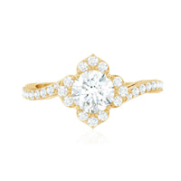 0.9 Carat Round Zircon Flower Engagement Ring in Bypass Shank