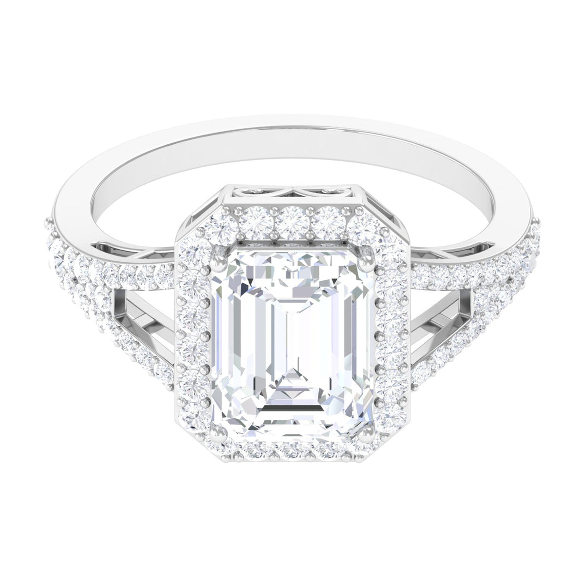 Rosec Jewels 5 CT split shank octagon cut zircon engagement ring showcasing a sparkling central stone and intricate band design