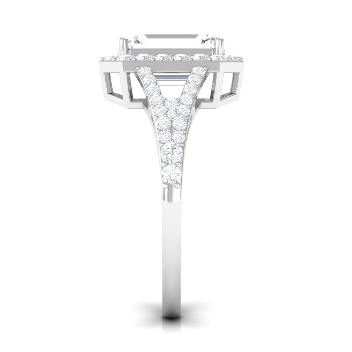 Rosec Jewels 5 CT split shank octagon cut zircon engagement ring with sparkling central stone and intricate band design.